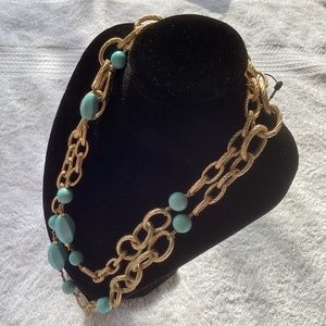 Faux Turquoise Gold Tone Necklace